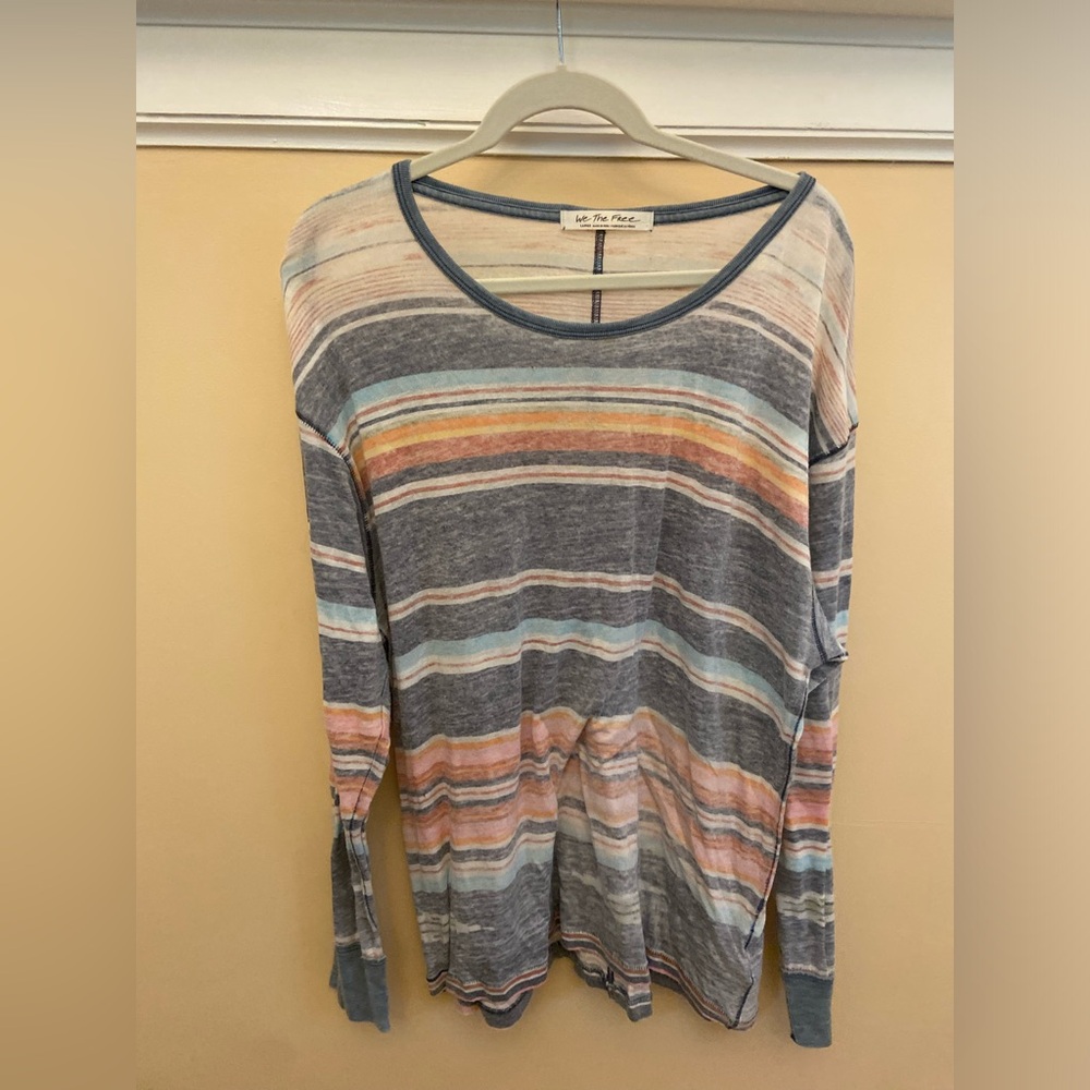 We The Free Striped Long Sleeve Top - Blue, Orange, Cream